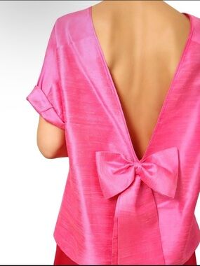 È LEI Vibrant Pink Silk Open Back Bow Detail Blouse